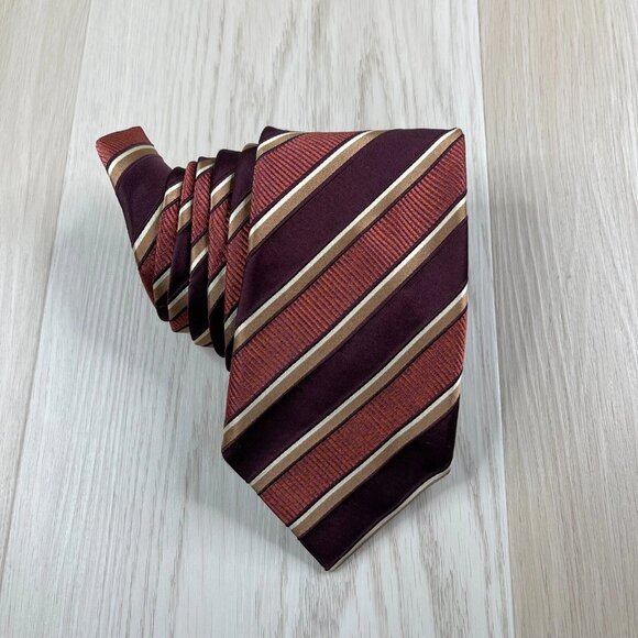 Canali Mens Maroon Brown Repp Stripes Designer Classic Silk Tie - Picture 1 of 10